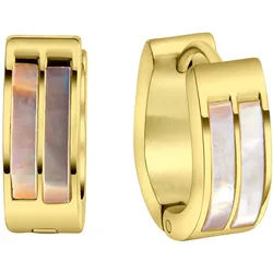 Paar Creolen FIRETTI "Schmuck Geschenk Oval", weiß (gelbgoldfarben, perlmuttfarben), Ohrringe, Damen, Edelstahl, mit Perlmutt