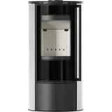 Kaminofen aus Stahl KRATKI ERIK Ø 150 5,5 kW dekorative Keramiken WHITE NATURAL mit Türfeder - Weiß