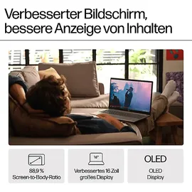 HP Pavilion 16-af0356ng, OLED, Notebook, mit 16 Zoll Display, Intel® CoreTM Ultra 5,125U Prozessor, GB RAM, 512 SSD, Onboard Graphics, Natural Silver, Windows 11 Home (64 Bit)