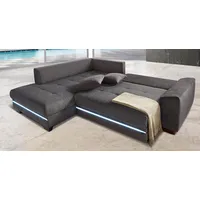 Ecksofa INOSIGN "Nikita II, L-Form" Sofas Gr. B/H/T: 240cm x 86cm x 190cm, Microfaser PRIMABELLE-Struktur, Ottomane links, belastbar bis 100kg-RGB-LED-Beleuchtung-mit Bettfunktion, grau (anthrazit/dunkelgrau) Wahlweise mit Kaltschaum, EasyBett, Bettkasten