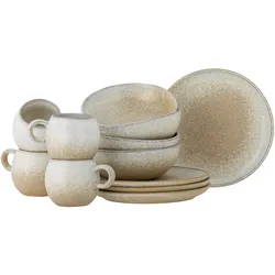 Bloomingville Paula Frühstück Geschirr Set aus Steingut, 12-teilig, natur