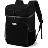 BAGLHER Kühlrucksack 30 Dosen, Auslaufsichere wasserdichte Kühltasche mit 5 wiederverwendbaren Eisbeutel für Camping, Strand, Wandern, Schwarz
