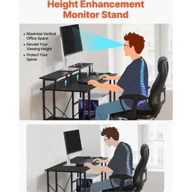 Vevor Computertisch Bürotisch Schreibtisch mit intelligenten LED-Leuchten & Steckdosen, Arbeitstisch mit Monitorständer & 2-stufigen Lagerregalen, Arbeitszimmer Wohnzimmer Homeoffice Schwarz