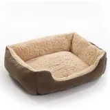 Hundebett Hundekissen Hundekorb Haustierbett Hundesofa Decke Dunkelbraun/Beige 75x60x19 cm