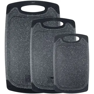 IKR Schneidebrett-Set, 3-teilig, Kunststoff-Schneidebretter für Küche, rutschfeste Schneidebretter mit Griff, Saftrillen, Schleifrille, große Schneidebretter für Fleisch, Gemüse, Obst