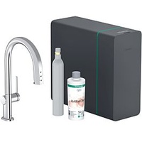 HANSGROHE Aqittura Spültisch-Einhebelmischer 76839000 SodaSystem 210, Ausziehauslauf, Starter Set, chrom