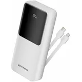 Vention 20000mAh Power Bank with Integrated USB-C and Lightning Cables 22.5W White LED Display Type