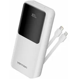 Vention 20000mAh Power Bank with Integrated USB-C and Lightning Cables 22.5W White LED Display Type