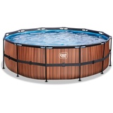 EXIT Toys Wood Pool - ø450x122cm - Ersatz Frame Pool für Zubehör - Großer, Runder Rahmenpool - Extra tiefer Pool - Ohne Pumpe und Leiter - Durchmesser Schlauchanschluss: 32 mm - Braun