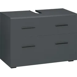 Waschbeckenunterschrank INOSIGN "Skara", grau (anthrazit, anthrazit), B:80cm H:55cm T:35cm, Spanplatte, Schränke, mit Klappe und Schubkasten, schwarze Griffe, Breite 80 cm, Höhe 55 cm