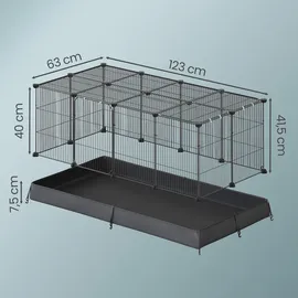 Songmics Kleintierlaufstall mit Doppeltür, Freigehege für Kaninchen, Meerschweinchen, Unterlage, 20 Platten, schwarz - Schwarz