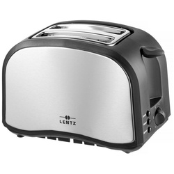 Lentz Toaster 2 Scheiben-Toaster Silber Schwarz, 2-Schlitz-Toaster, für 2 Scheiben Toast, 800 W