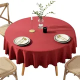 PETBNA Runde Tischdecke aus Baumwolle und Leinen Für Esstische und Couchtische Maschinenwaschbar Rot Durchmesser 140 cm