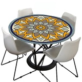 Morbuy Tischdecke Outdoor Rund 180 cm, Elastisch Rund Abwaschbar Tischdecken Wasserabweisend Lotuseffekt Garten Tischdecke Mandala Table Cloth, Ideal für 160cm-170cm