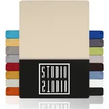 STUDIO Basic Spannbettlaken 180x200cm – Jersey-Spannbetttuch aus 100 % gekämmter Baumwolle – Creme – Öko-Tex Zertifiziert, bügelfrei & elastisch – für Matratzen 15–25 cm
