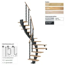 DOLLE Mittelholmtreppe Frankfurt 240-279 cm Edelstahl/Holz/Metall