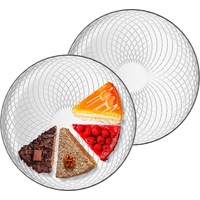 TREND FOR HOME Geschirrset von 2 Tortenplatte Servierplatte Pizzateller Kuchenplatte Geschirr Set Kuchenteller Glasplatte Dessertteller Halbtransparent | Ø 30 cm | Geometrische Muster | Elina