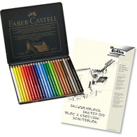 Faber-Castell 110024 - Künstlerfarbstift POLYCHROMOS, 24er Metalletui + hochwertiger A4 Skizzenblock
