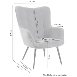 byLIVING Sessel Uta Cord 72 x 97 x 80 cm Grau mit Hocker