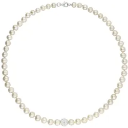 Perlenkette FIRETTI "Schmuck Geschenk Silber 925 Halsschmuck Halskette", silber (silberfarben, kristallweiß), Halsketten, Damen, Silber 925 (Sterlingsilber)-Perlen, L: 45cm B: 9mm, Silber 925 (Sterlingsilber), Perlen, mit Kristall - mit Süßwasserzuchtperlen, B:9mm