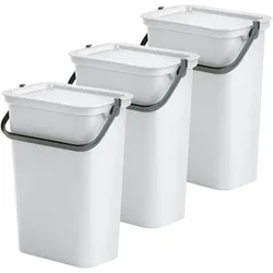 WellHome - 3x10L Mülleimer-Set mit Griff, Fashion Collection, Weiß