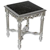 Casa Padrino Beistelltisch Barock Beistelltisch Silber / Schwarz - Handgefertigter Massivholz Tisch mit Marmorplatte - Barock Möbel