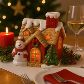I.GE.A. LED-Dekofigur I.GE.A. "LED-Haus", rot (rot, weiß), B:10cm H:13cm, Terrakotta, Dekofiguren, Dekoobjekt LED batteriebetrieben Weiß Gold Weihnachtsdeko