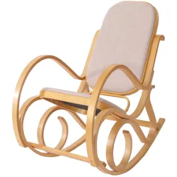 Schaukelstuhl Gallarate, Schwingsessel Fernsehsessel, Massiv-Holz ~ Eiche-Optik, Stoff/Textil beige