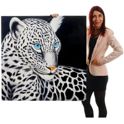 Wandbild Weißer Leopard, 100% handgemaltes Ölgemälde Gemälde XL, 100x100cm