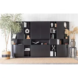 Woood Schrank Finca aus Kiefernholz, modern, Schwarz, lackiert, Push-to-Open-System, schwebende Optik