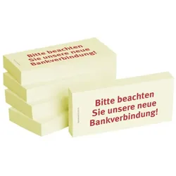 BIZSTIX Haftnotizen bedruckt 1301010140, Business, gelb, rechteckig, Bitte beachten Sie unsere neue Bankverbindung, 75x35mm 4260184863 500 Blatt