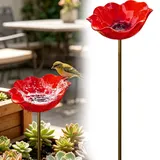 Generisch Vogeltränke Stehend Metall Blumen Gartenstecker Vogelfutterspender Vogelbad Wildvögel Wetterfest Gartendekoration 5 Farben (Rot)