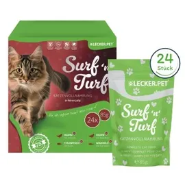 Lyra Pet 24 x 85 g Lecker.Pet® Surf'n'Turf Pouches Katzenfutter in feiner Jelly Nassfutter 4er Mix Multipack