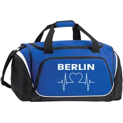 multifanshop Sporttasche - Berlin blau - Herzschlag - Druck weiß - Tasche