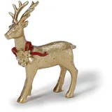 INGE-GLAS Weihnachtsfigur Hirsch 9,5cm stehend Keramik Weihnachtsdeko Dekofigur mit Glocken Deko Gold rot