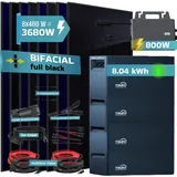 sunniva Balkonkraftwerk Full Black Bifazial 3680 W inkl. 8,04 kWh Speicher + 8 x 500 W N-Typ Glas-Glas Bifacial Module