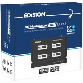 Edision HDMI Modulator 3in1 Quad, 4X HDMI auf Terrestrisch DVB-T, ISDB-T oder Kabel DVB-C MPEG4, 3 AUSWÄHLBARE Modulations-Ausgangssignale, Full HD Verteilung über Koaxial, Plug and Play