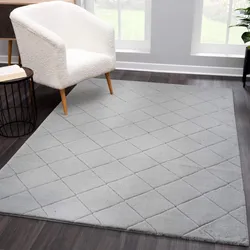Hochflor-Teppich CARPET CITY "Moment", grau, B:200cm H:31mm L:290cm, Polyester, Teppiche, besonders weich, Kaninchen Fell Haptik, 3D-Effekt, Rauten, Wohnzimmer