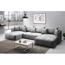 furmeb24 ASPEN U Ecksofa mit Schlaffunktion Bettzeugablage 346x188cm, Sofa U Form, grau - Grau