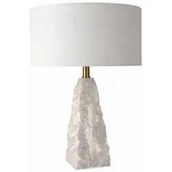 Casa Padrino Luxus Naturstein Tischleuchte Weiß / Messing H. 56 cm - Schreibtischleuchte