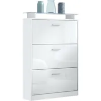 Vladon Schuhschrank, Weiß Hochglanz, Holzwerkstoff, 89x128x23 cm, Garderobe, Schuhaufbewahrung,