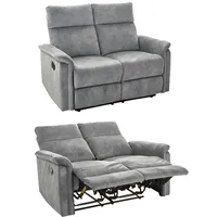 2-Sitzer-Relaxsofa Couch Liegefunktion Federkernpolsterung Velours Vintage Grau