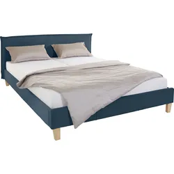 Polsterbett OTTO PRODUCTS "Heddi", blau, B:165cm H:82cm L:212cm, Bezug Struktur fein (100% recyceltes Polyester), Betten, Polsterbett Polsterbett ohne Bettkasten, in 5 Breiten: von 90cm-200cm, Biese am Kopfteil, Strukturstoff