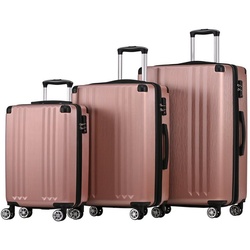 Ulife Trolleyset Hartschalen-Koffer Reisekoffer ABS TSA Zollschloss, 4 Rollen, (3 tlg) rosa