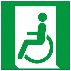 Schild I Rettungszeichen Rettungsweg Rollstuhlfahrer links, Kunststoff, 200x200mm, ISO 7010