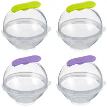 Ibili 870500 Behälter für runde Eiswürfel, 4 Stück, Gin&tonic Eisbälle, aus Silikon und Plastik, stehend, Durchmesser 5,5 cm