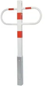 Schake Parkplatzsperre Typ 471ZB, 70x70mm, herausnehmbar + Profilzylinder, Breite 800mm, Höhe Überflur 900mm, weiß / rot + Bodenhülse