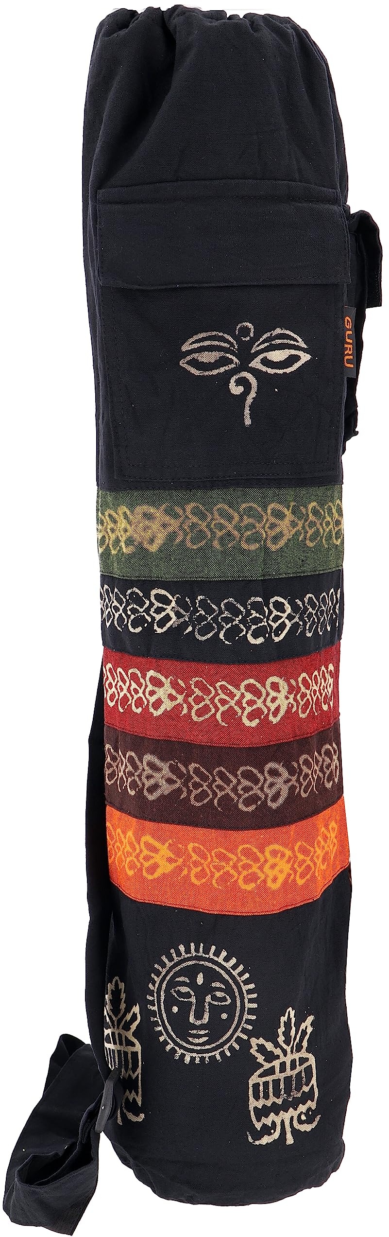 GURU SHOP Boho Yogamatten-Tasche, Batik Yogatasche aus Nepal - Schwarz, Herren/Damen, Baumwolle, Size:One Size, 70x23x13 cm, Taschen für Yogamatten - Einheitsgröße