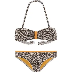 Bandeau-Bikini BUFFALO "Kitty Kids", Kinder, Gr. 146/152, N-Gr, braun (leo), Polyamid, bedruckt, Animalprint, Bikini-Sets Bikini, im Leodruck