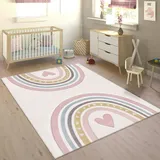 Paco Home Teppich Kinderzimmer Junge Mädchen Regenbogen Herz Creme Rosa 160x230 cm